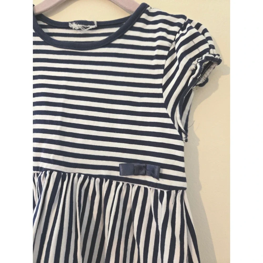 Topolino Girls Navy White Striped Tiered Ruffle Dress Organic Cotton Size 110